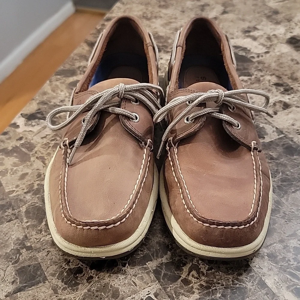 Sperry Men's Intrepid 2 Eye Fabric Closed Toe Boat Shoes, Tan, Men's Size 10.5